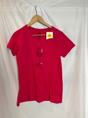 Women's Hot Pink short slv, neck Life is Good Crusher T, Size S, NWT